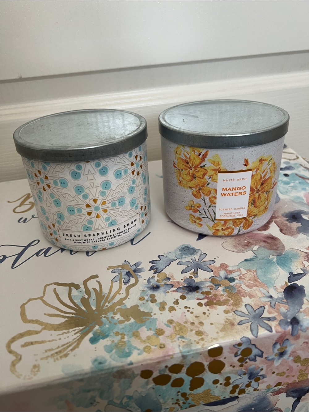 Bath & Body Works White Barn Mango Waters & Fresh Sparkling Snow Scented Candles